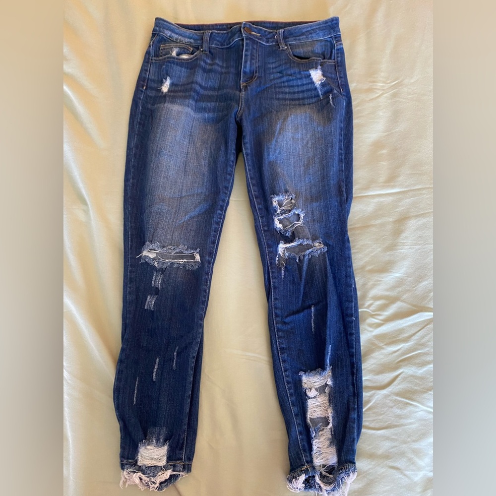 Cello dark wash distressed jean